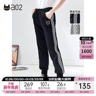 宽松休闲加绒裤 a02街头风休闲裤 撞色拼接束脚裤 新品 子 女冬季