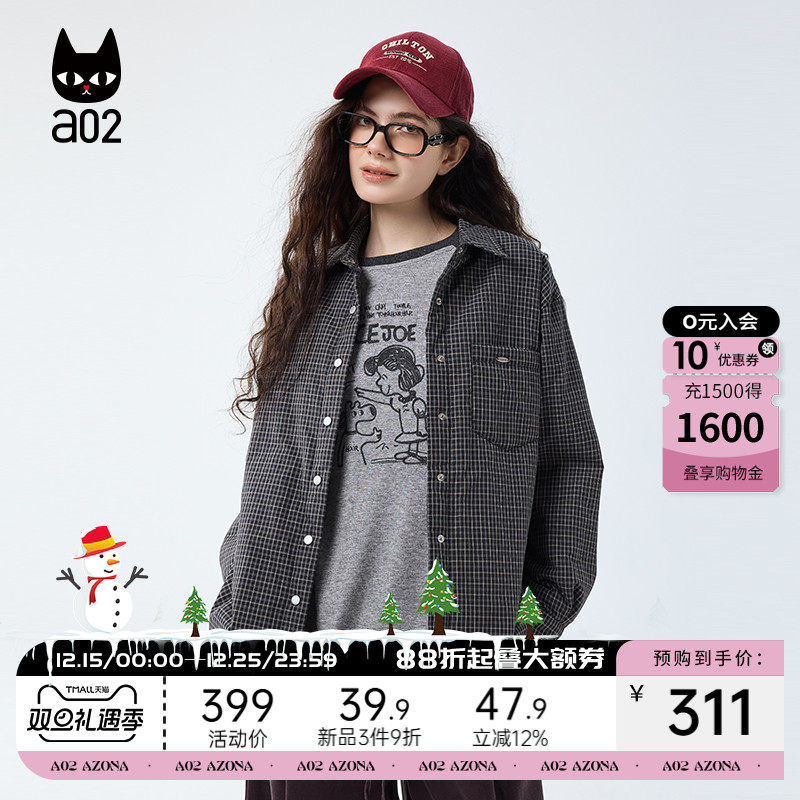a02宽松加厚黑色格子衬衫女2025新款冬季加棉衬衣外套冬装棉服