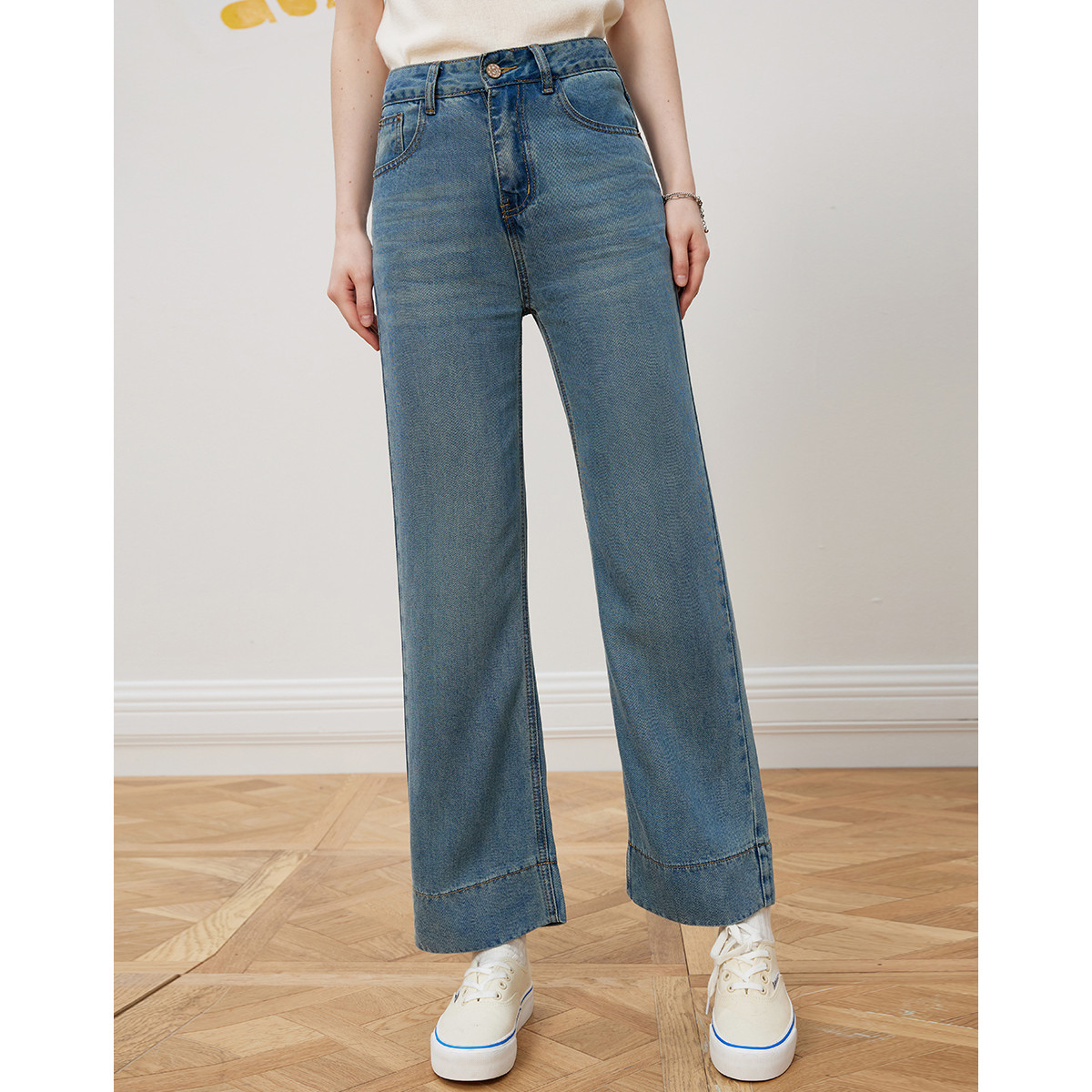 a02高腰休闲宽松百搭天丝面料拖地裤2025秋季街头风女式牛仔裤