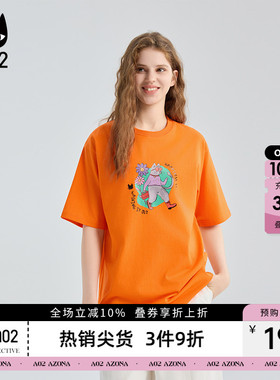 a02黑猫系列宽松橙色圆领短袖T恤女2026春秋设计感上衣通勤穿搭