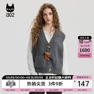 设计感开衫 马甲外套针织衫 上衣 春秋无袖 a02宽松V领毛衣女2026新款