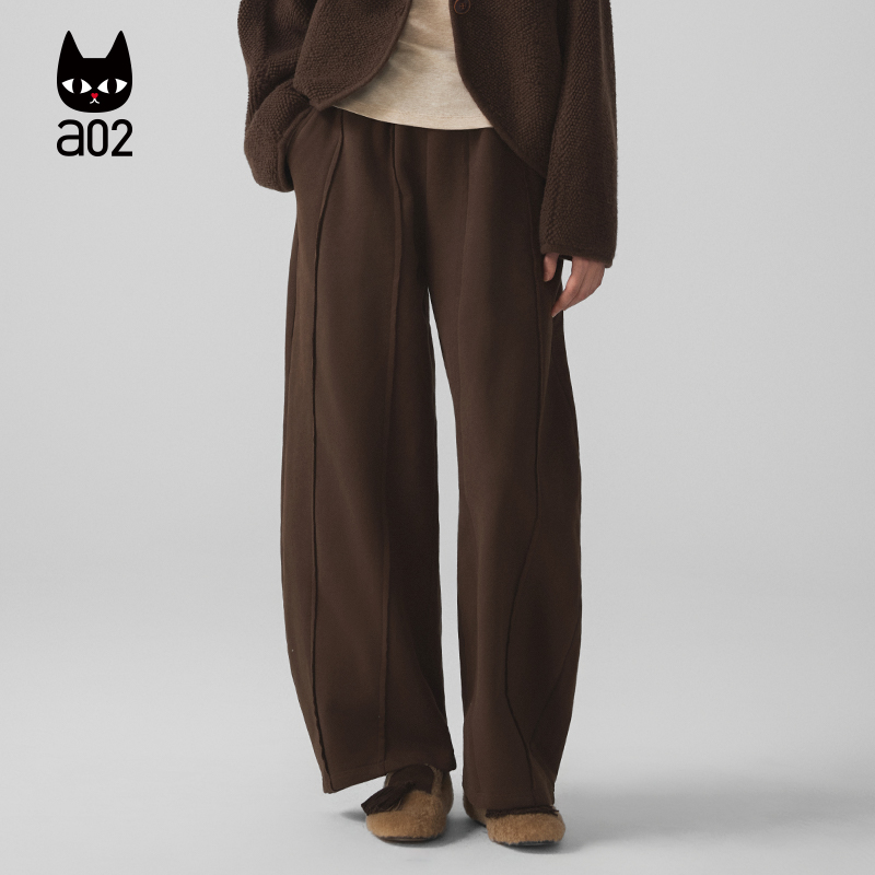 a02【ML麦麸系列】美拉德宽松加绒休闲裤子女2025新款冬季弯刀裤