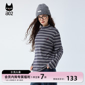 T恤女2025新款 冬季 条纹打底衫 a02宽松高领加厚保暖长袖 上衣冬装