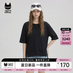 a02前短后长小众个性黑色短袖T恤女2026夏季新款宽松圆领大码上衣