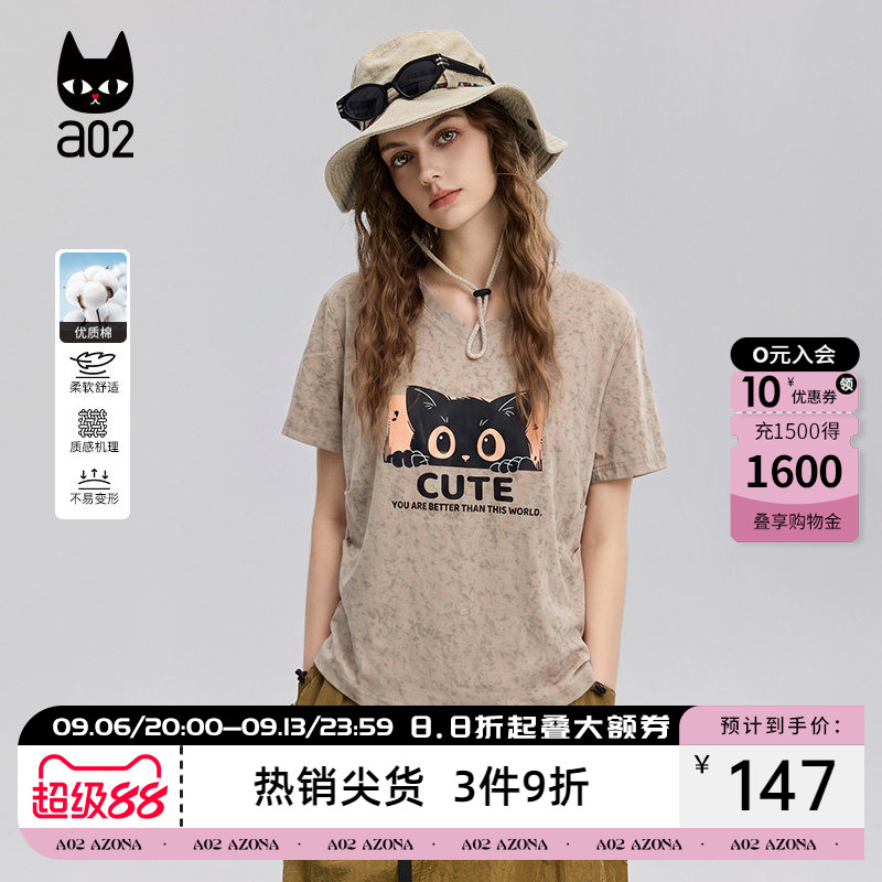 a02夏季猫猫印花修身短袖T恤图片