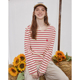a022025春秋新款 条纹女上衣拼接撞色长袖 T恤舒适面料百搭显瘦