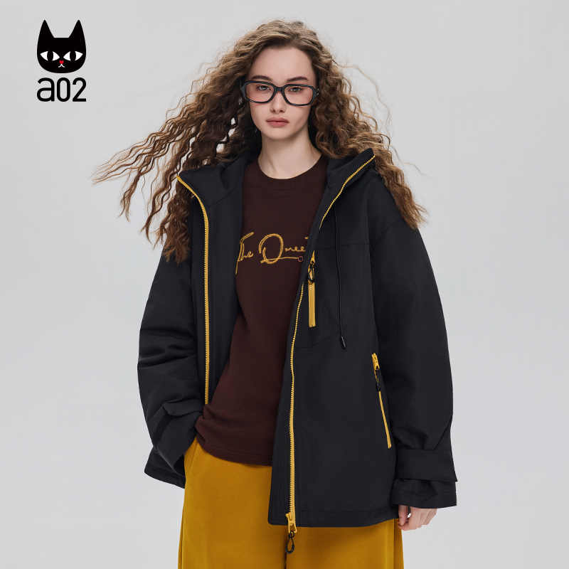 a02宽松连帽加厚保暖羽绒服女2025新款冬季户外冲锋衣外套白鸭绒