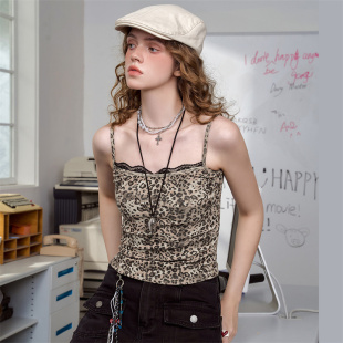 背心 外穿吊带2026春秋休闲舒适女式 a02美式 复古豹纹蕾丝无袖