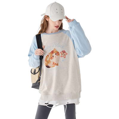 a02插肩袖显瘦宽松圆领卫衣女2025新款爆款秋季设计感秋装上衣