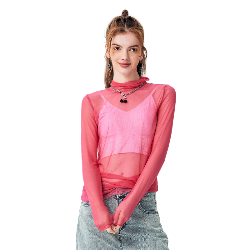 【趣玩】a02网纱打底衫女2025夏季潮流辣妹皮肤衣垂感内搭打底T恤