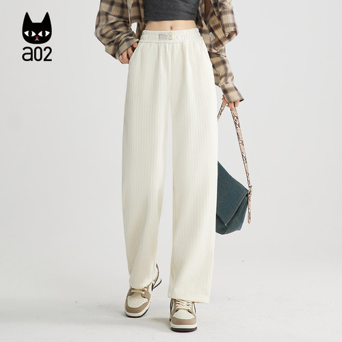 a02雪尼尔宽松加绒黑色裤子女2025新款冬季保暖休闲长裤通勤穿搭