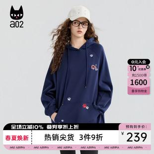 春秋灰色早秋上衣松弛感穿搭 a02黑猫系列宽松连帽卫衣女2026新款