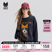 设计感复古休闲冬装 a02宽松圆领狗狗卫衣女2025新款 冬季 上衣