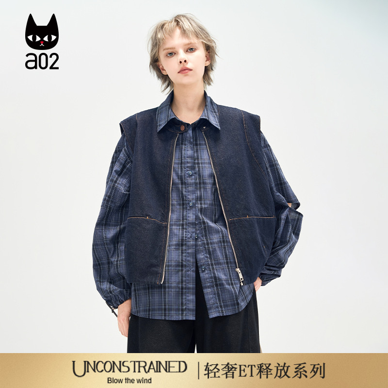 a02【ET释放系列】宽松复古牛仔马甲女秋季新款无袖外套时髦洋气