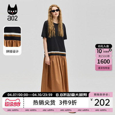 a02宽松黑色连衣裙2026新款今年流行爆款短袖T恤裙设计感长裙子