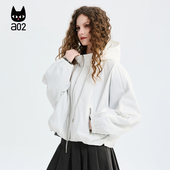 a02宽松轻盈抗皱连帽外套女2026新款 上衣短款 春季 白色运动春装