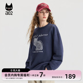 a02黑猫系列宽松圆领卫衣女2025新款 春秋慵懒松弛感休闲秋装 上衣