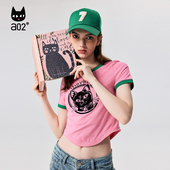 T恤修身 显瘦上衣 2025夏新品 撞色通勤短款 香草 a02原创减龄短袖