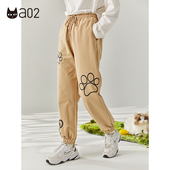 子 2025春秋潮酷猫爪印花休闲束脚裤 轻途 a02原创潮流休闲卫裤