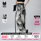 夏日轻薄慵懒风设计感长裤 a02国风水墨画直筒休闲裤 子女2025新款