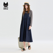 a02宽松条纹假两件连衣裙女2026新款 春季 梭织挺括垂坠感裙子