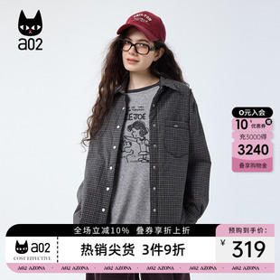 a02宽松加厚黑色格子衬衫女2025新款冬季加棉衬衣外套冬装棉服