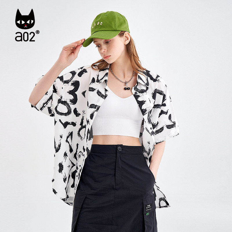 【趣玩】a02黑白涂鸦衬衫女2025夏季新品满印百搭宽松度假风衬衣,女装/女士精品,衬衫,淘宝优惠券,粉丝福利购,淘宝优惠卷