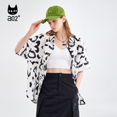 趣玩 a02黑白涂鸦衬衫 女2025夏季 新品 满印百搭宽松度假风衬衣