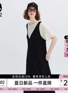 a02小个子垂感假两件T恤连衣裙女2026夏季新款简约宽松休闲长裙