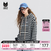 加绒加厚保暖设计感冬装 a02宽松条纹连帽卫衣女2025新款 冬季 上衣