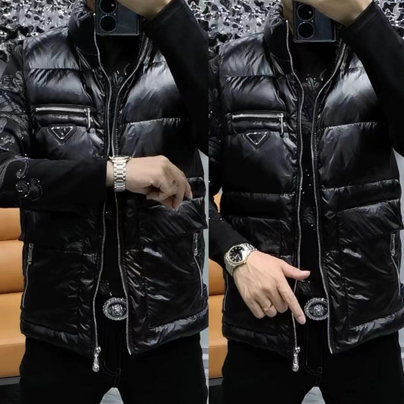 하이엔드 남성 가을 겨울 워시프리 다운 베스트 트렌디하고 패셔너블한 스탠드업 칼라 지퍼 가디건 넉넉한 포켓 아우터 조끼