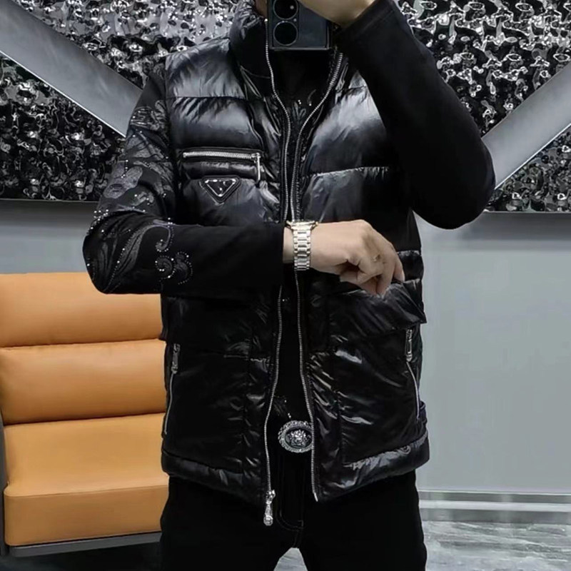 하이엔드 남성 가을 겨울 워시프리 다운 베스트 트렌디하고 패셔너블한 스탠드업 칼라 지퍼 가디건 넉넉한 포켓 아우터 조끼