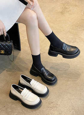 2024新款厚底单鞋女秋英伦风黑色JK小皮鞋ins潮一脚蹬懒人乐福鞋