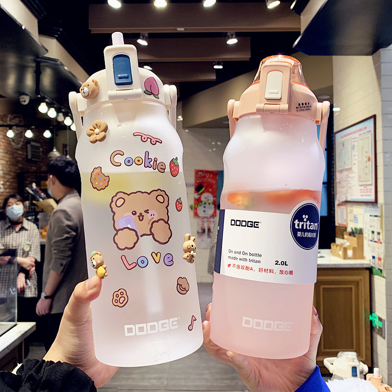 大容量tritan水杯女高颜值磨砂吸管塑料杯男运动超大水壶便携杯子