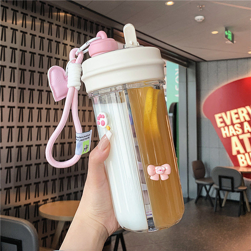 可爱水杯女生夏天高颜值耐高温双饮双仓带吸管杯学生便携随手杯子