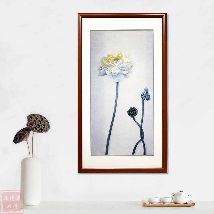 湘绣 荷花莲花 手工刺绣国画挂画送领导高档礼品中国特色传统艺术