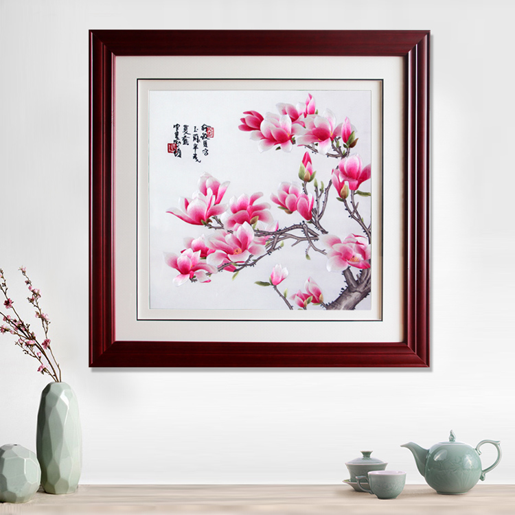 玉兰花 冰清玉洁 纯手工刺绣精品当代画家俞致贞创作挂件精品湘绣