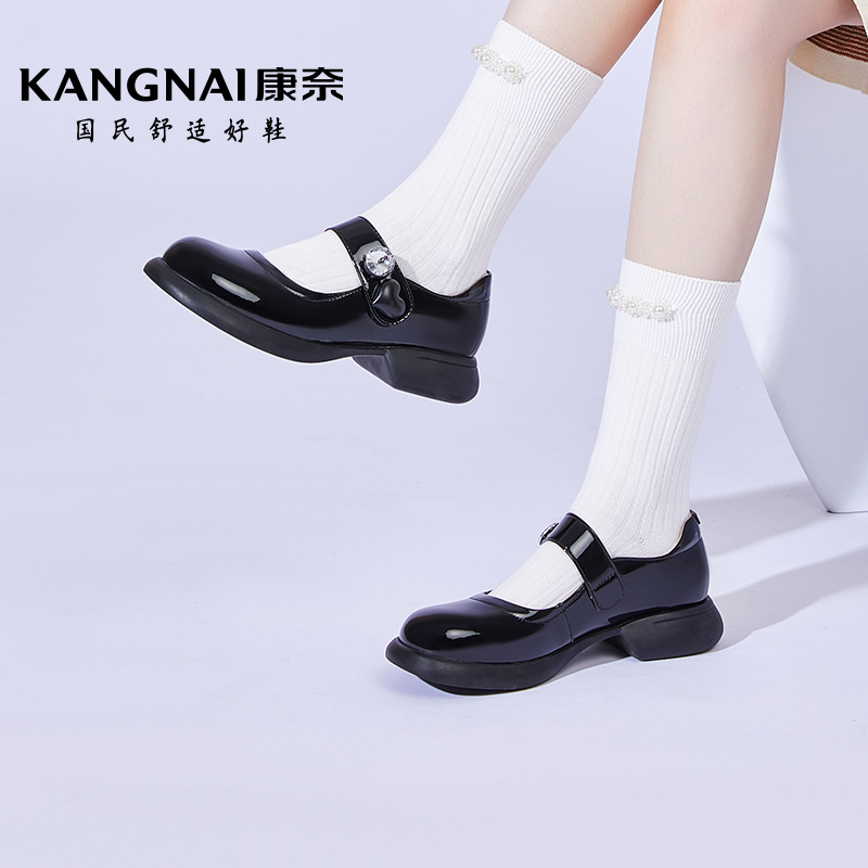 康奈玛丽珍鞋时尚漆皮学院风单鞋