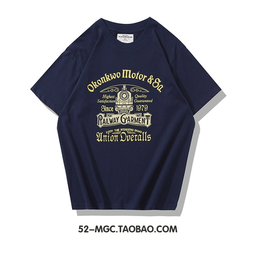 Ретро классическая футболка с коротким рукавом, поезд, рубашка с круглым воротником, в американском стиле, 200G