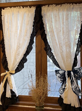 法式复古黑白色系蕾丝蝴蝶结小香风珍珠绑带窗帘扣绑绳系带扎束带