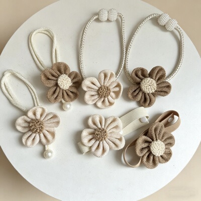 Linen Curtain clip简约亚麻花朵窗帘绑带免打孔收纳夹子软装饰品