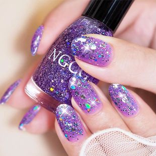 梦露紫色爆闪亮片指甲油免烤持久速干微胶新款 显白亮晶晶美甲套装