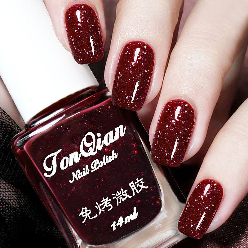 指甲油免烤快干持久不可剥微胶防水显白亮片油性美甲套装2025新款