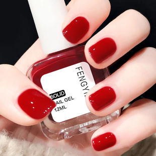 排排猪大红色指甲油免烤持久快干新款 美甲甲油不可剥不掉色酒红