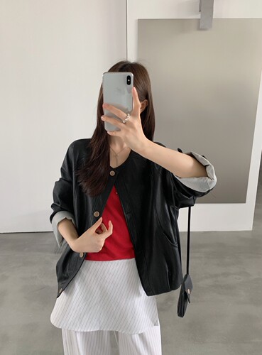 孤品特价不退换！早春!【ULOUR/U粒】韩复古风修身短款机车夹克皮