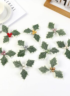 圣诞节装饰品 DIY手工花环藤圈材料  仿真小红果绿叶场景布置道具