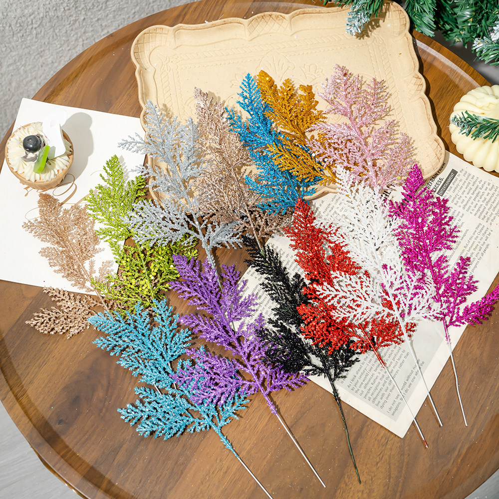 圣诞金粉树叶仿真树枝装饰品