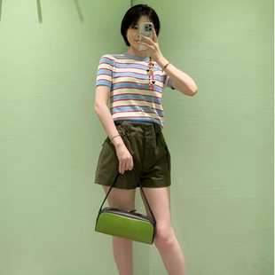 短袖 DPH 修身 T恤女夏显白高级感短款 NICE字母刺绣条纹圆领针织衫