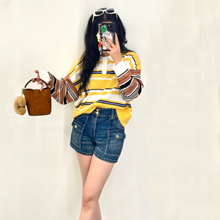 裤 DPH 高腰显瘦阔腿工装 女夏季 NICE金色双扣翻盖口袋直筒牛仔短裤