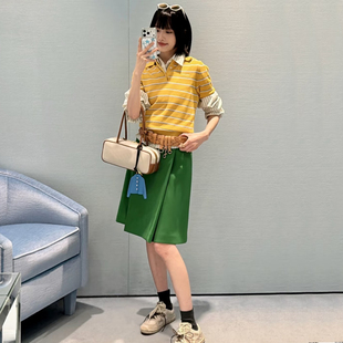 DPH T恤女显白高级感减龄短袖 夏季 NICE字母刺绣条纹polo领针织衫